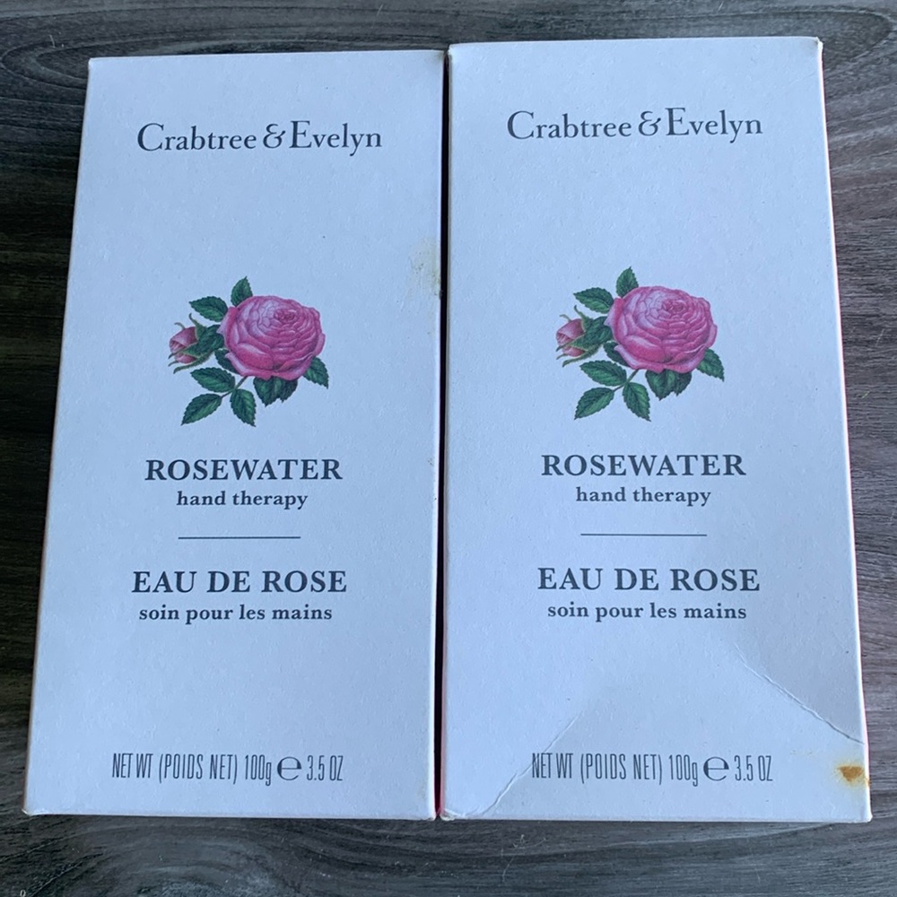 NIB Crabtree & Evelyn Rosewater Hand Therapy 3.5 oz / 100g x 2 Bundle